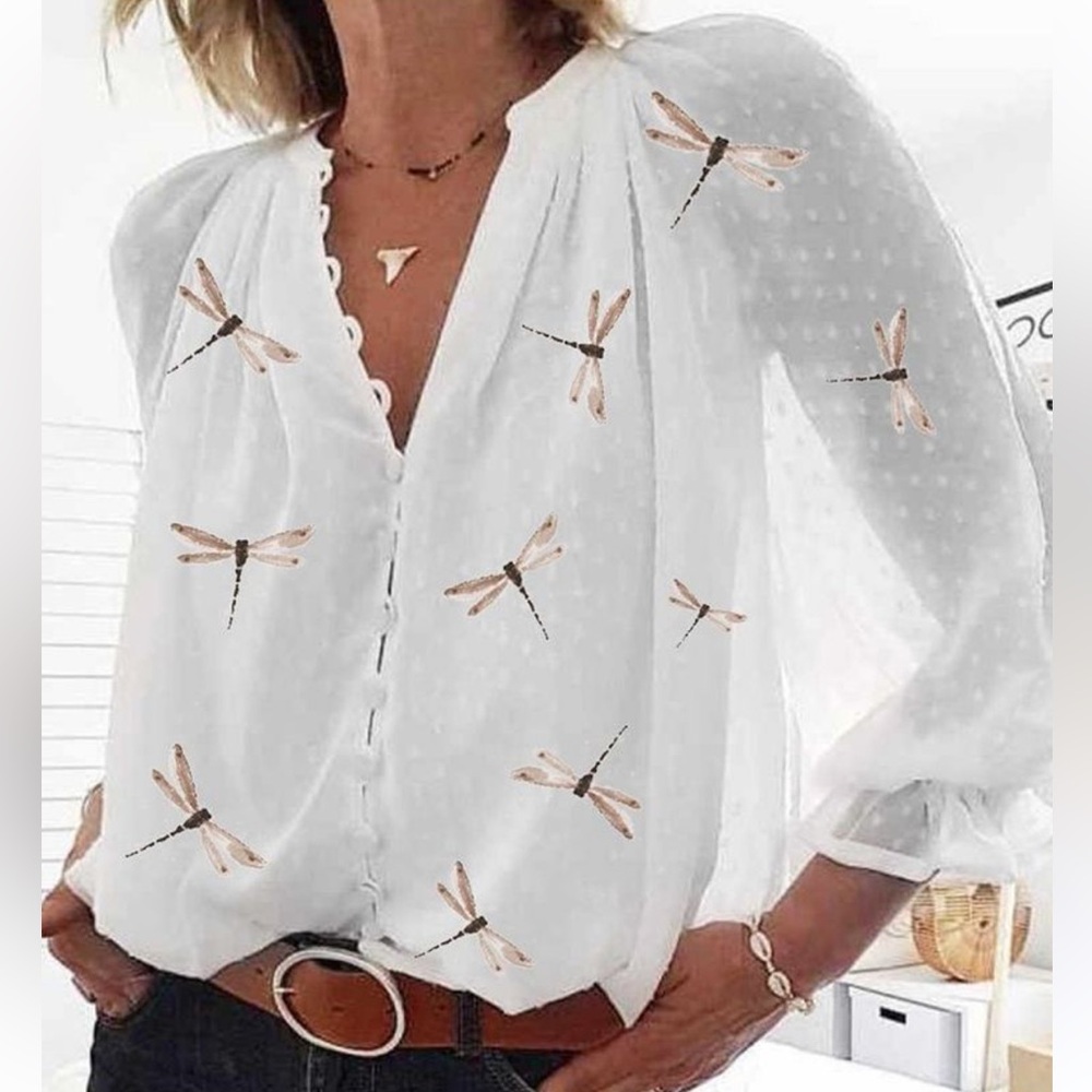 MISSLOOK White Dragonfly Print Blouse